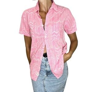 Lucky 7 Denim pink white cotton arrow chevron print short sleeve top M